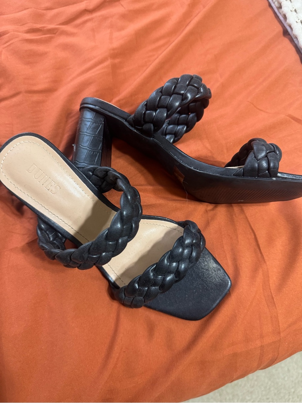 iris Black Braided Double-Strap Block Heel Sandals